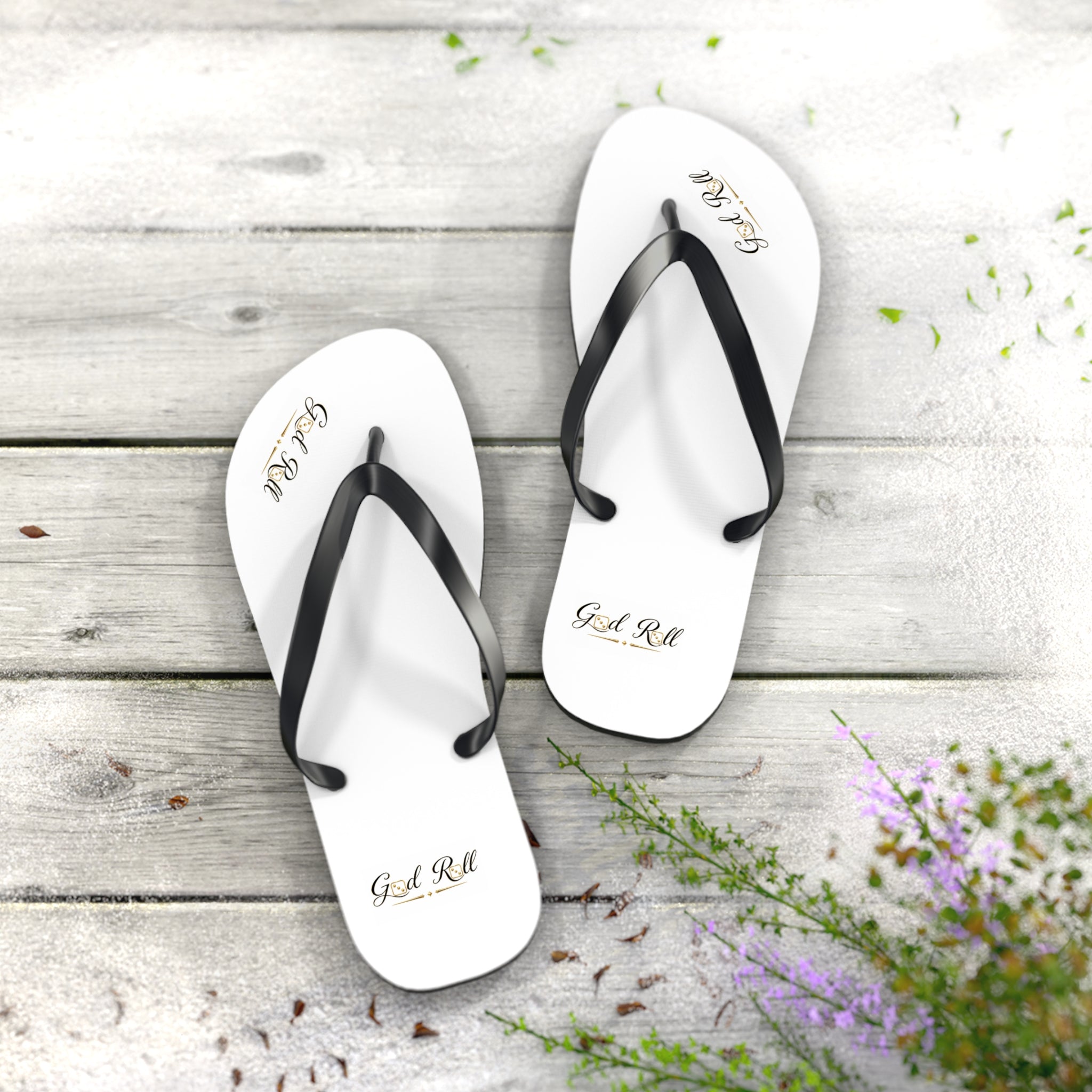 White Flip Flops- minimal design God Roll