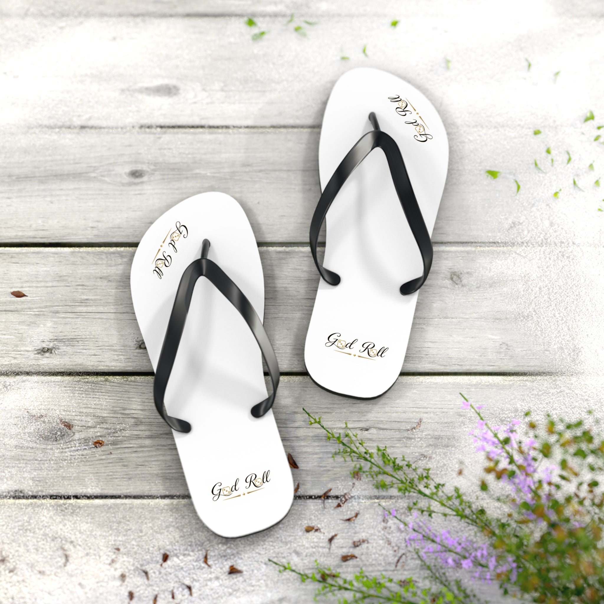 White Flip Flops- minimal design God Roll