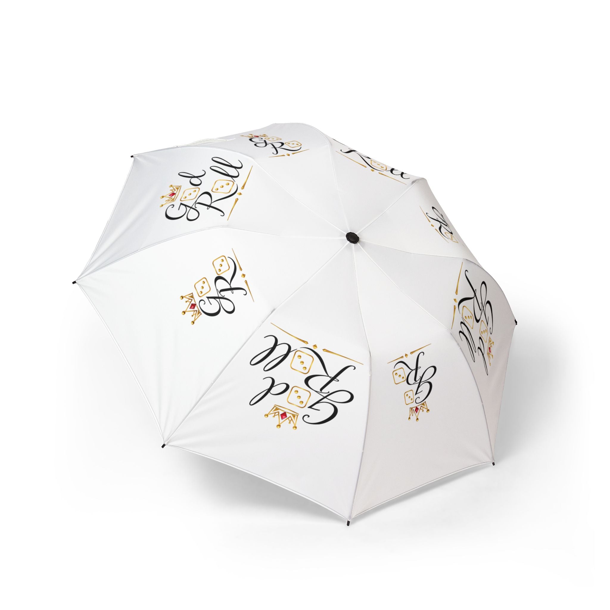 White Foldable Umbrella — Elegant Floral Monogram 'Be Real' Semi-Automatic