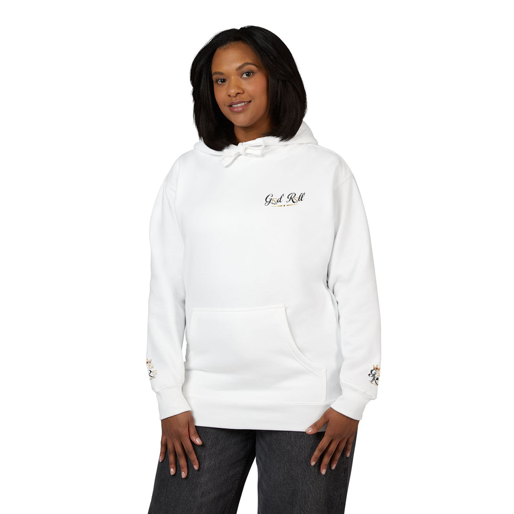 Cozy Script Hoodie — "Get It Right" Minimal Chest & Sleeve Floral Design