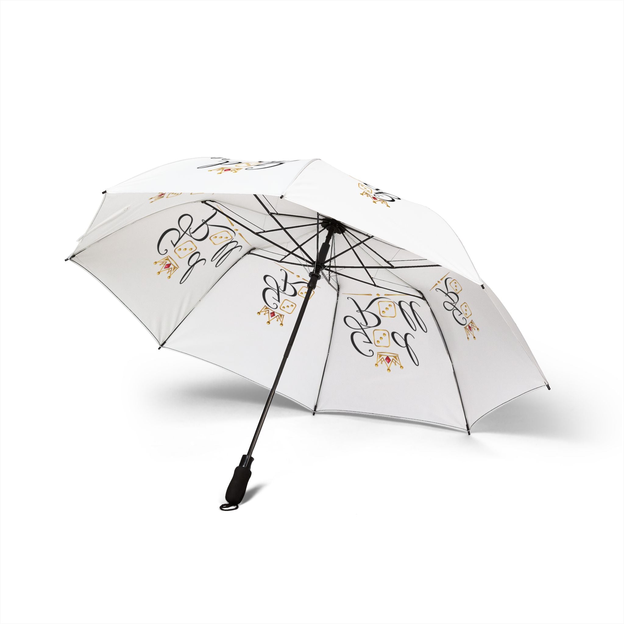 White Foldable Umbrella — Elegant Floral Monogram 'Be Real' Semi-Automatic