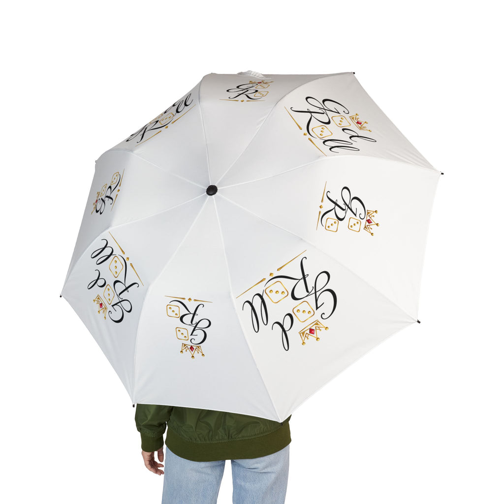 White Foldable Umbrella — Elegant Floral Monogram 'Be Real' Semi-Automatic