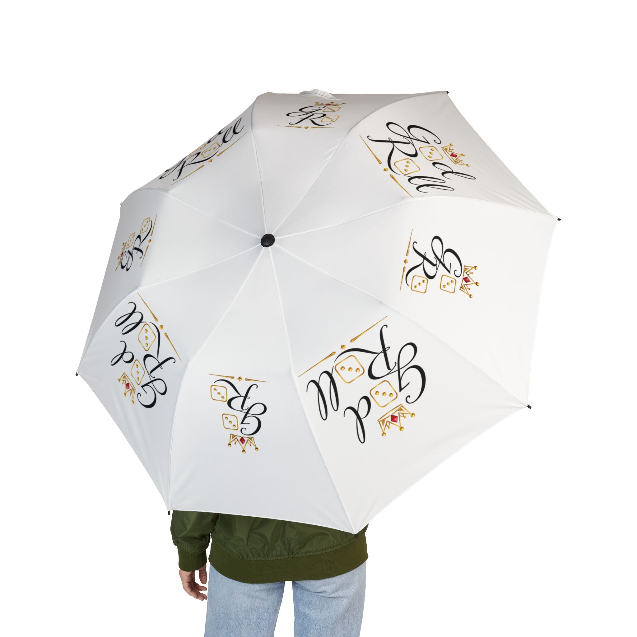 White Foldable Umbrella — Elegant Floral Monogram 'Be Real' Semi-Automatic