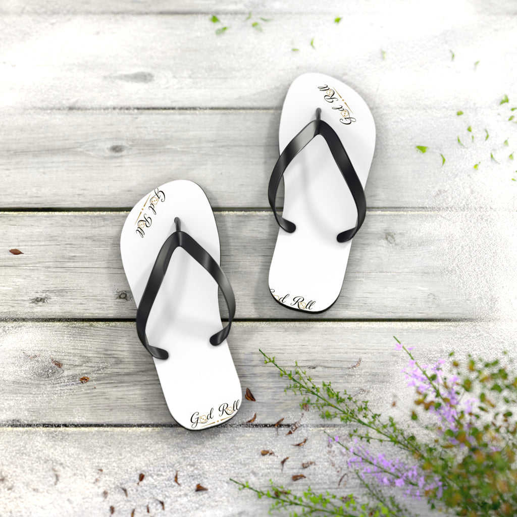 White Flip Flops- minimal design God Roll