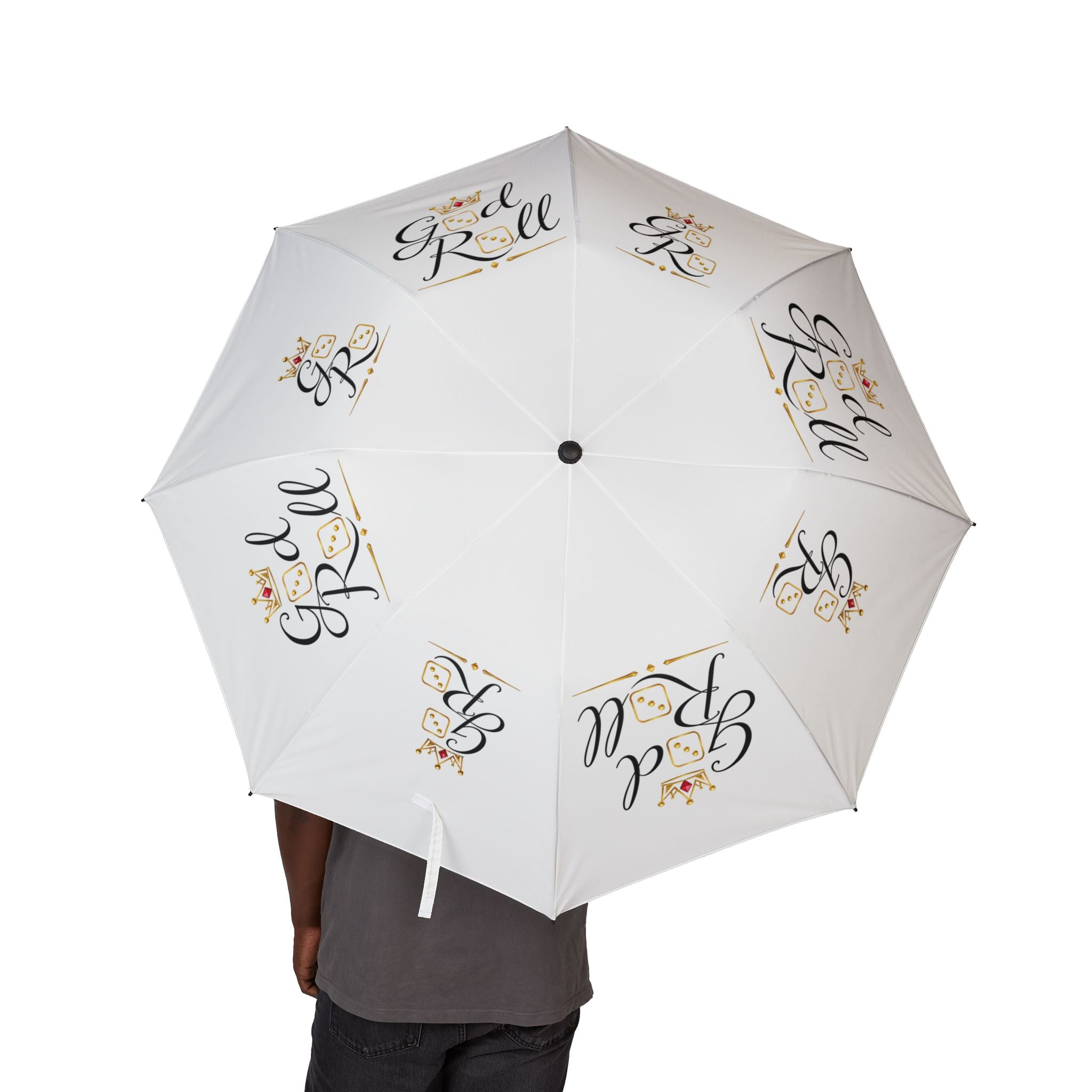 White Foldable Umbrella — Elegant Floral Monogram 'Be Real' Semi-Automatic