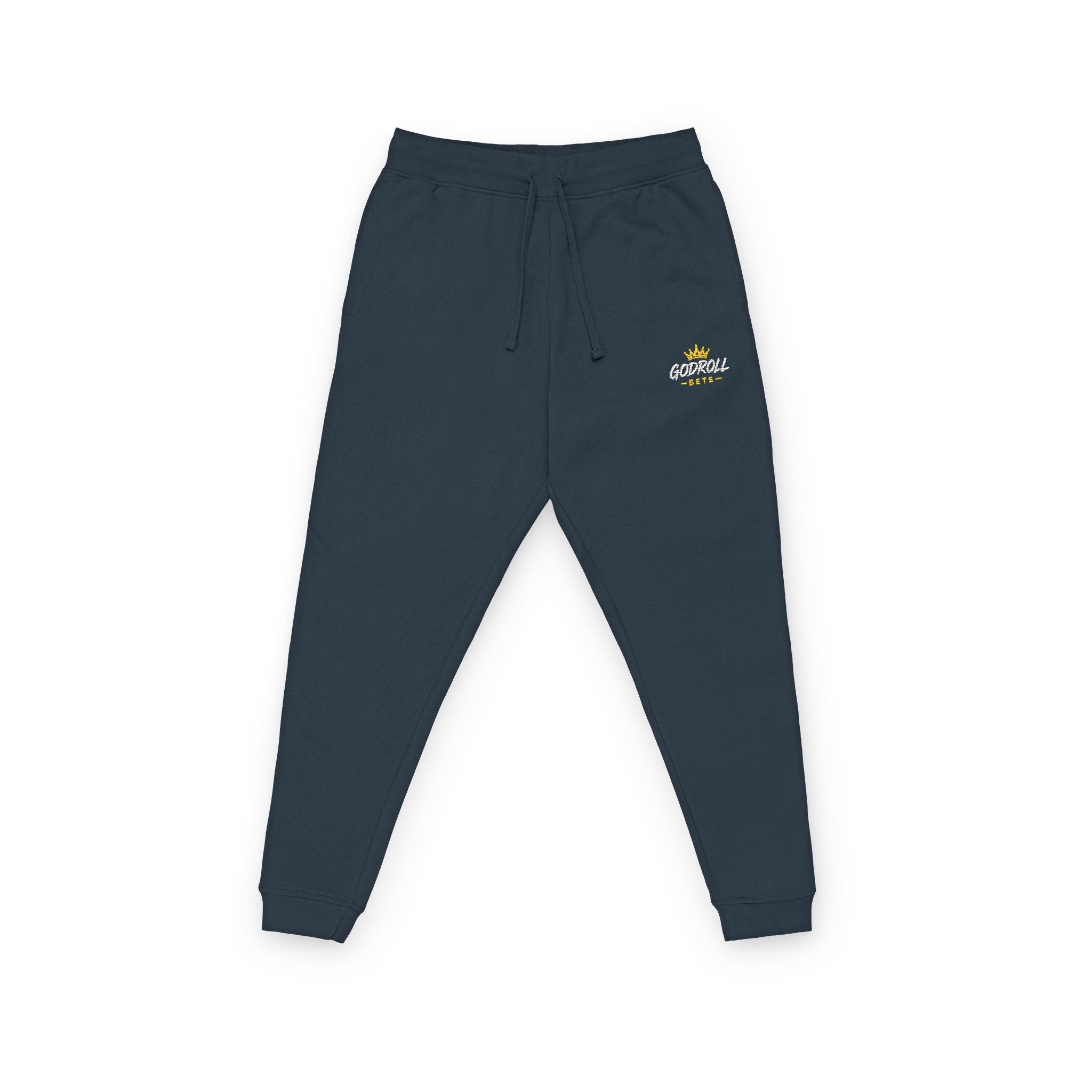 Embroidered Floral Script Joggers — Vertical 'Freedom' Side Logo